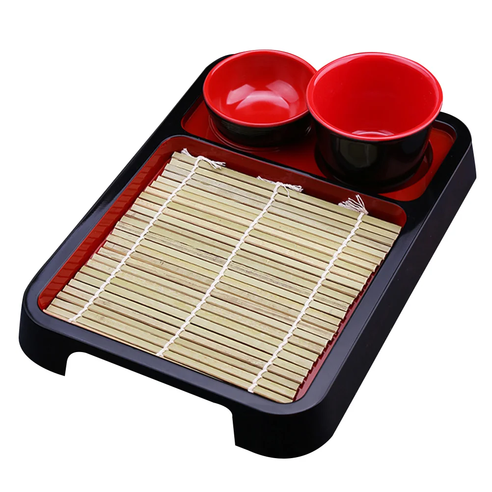 

Japanese Style Cold Noodle Dish Sushi Plates Bamboo Mat Tableware Set Decorative Effect Wide Range Uses