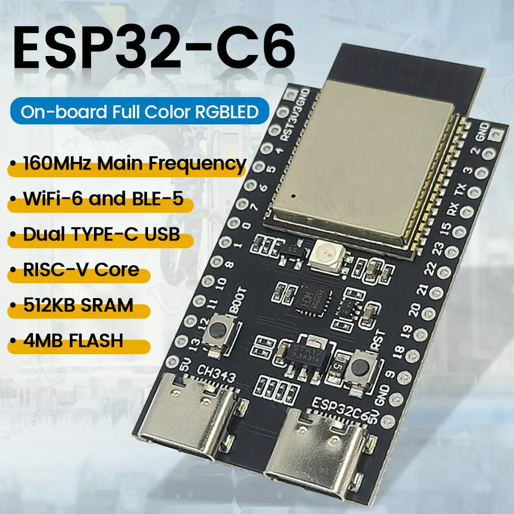 Wifi 6 Module Development Board for Linux Win 160MHz RISC-V 4MB 8MB ESP32-C6WROOM1 ESP32 C6 Flash Internet of Things Type-C