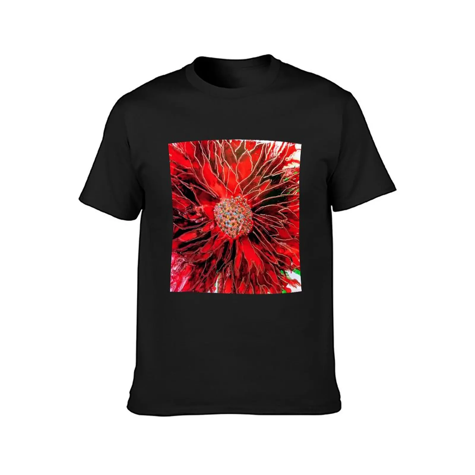 Red poinsettia T-shirt quick drying Blouse korean fashion shirts graphic tees black t shirts for men