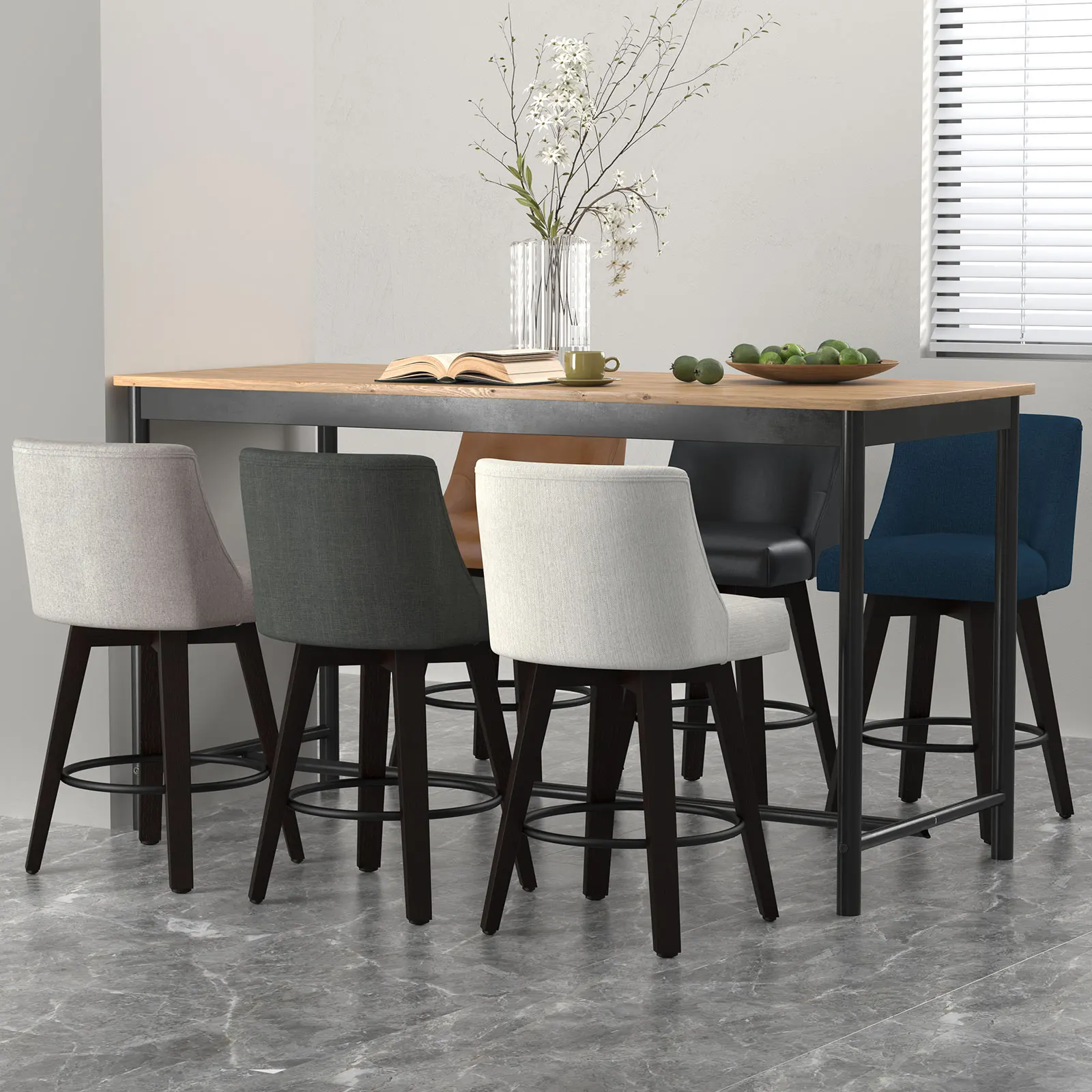 Hcore Swivel Bar Stools Set of 2,Counter Height Modern Upholstered Stools,26 inch Height Stools with Back,Solid Wood Legs