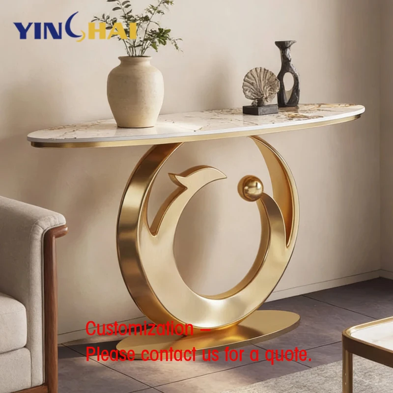 custom.Modern Multi-functional Console Table Living Room Dining Bedroom Entryway-Marble Top Stainless Steel Frame Furniture