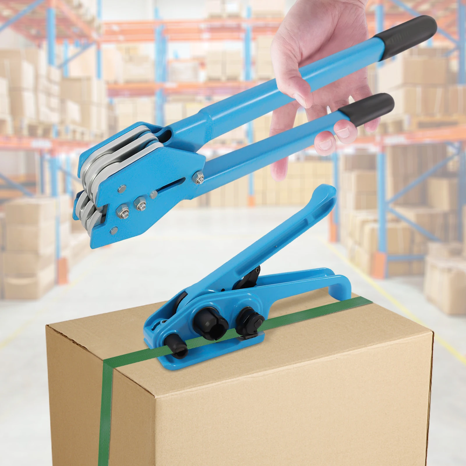 Packaging Strapping Kit, 1000N Tensioning Force, Cast Aluminum and Steel Construction, Includes Metal Seals, Plastic Packaging