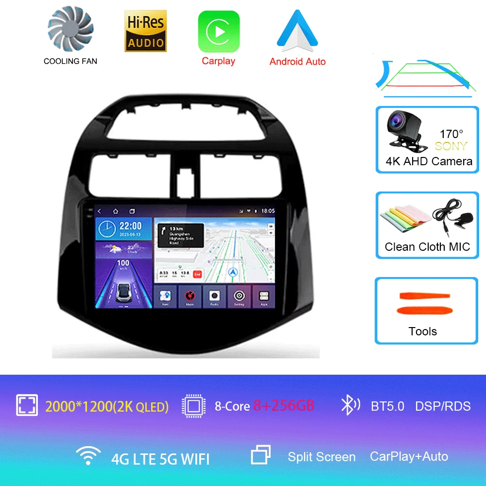 Android 16 autoradio Carplay Auto multimediaspeler voor Chevrolet Spark Beat Matiz Creative 2009 - 2016 E53 X5 M5 2din stereo