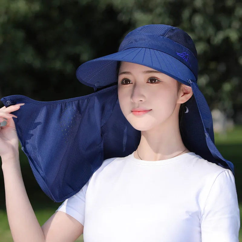 Sun Hat Woman Summer Women\'s UV Protection Cap Outdoor Travel Cycling Face Mask Hat Shawl Hats Windproof Removable Tea Picking