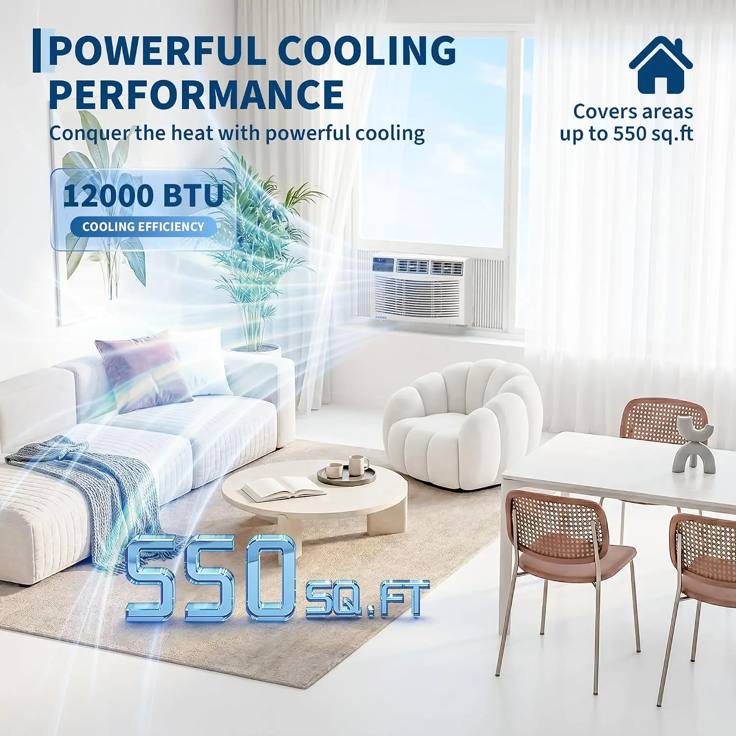 6000 BTU Window Air Conditioner with Remote Control, Cools up to 250 Sq. Ft, 3 Cooling & Fan Speeds, Quiet Operation, LED Digita