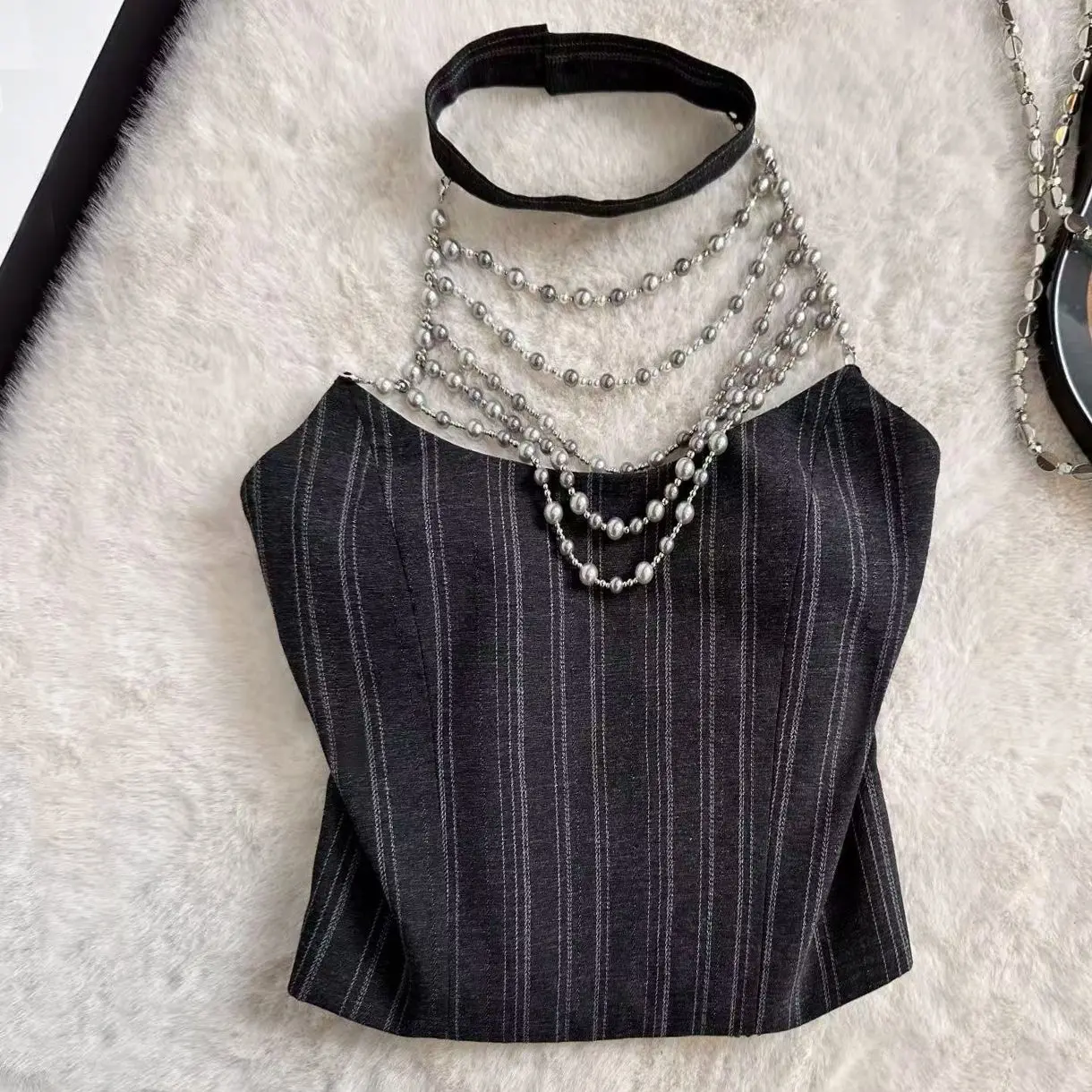 

Cool Sexy Bla Chain Strap Vest Women's Summer Outdoor Wear Slim Fit Svel Tank Top ort Sle Commute