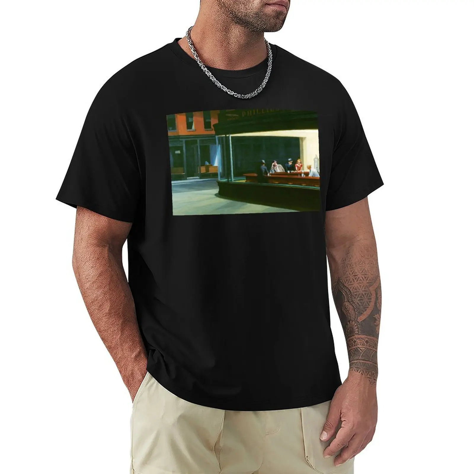 NIghthawks by Edward Hopper and Liutenant Columbo T-Shirt Work Wear Breathable Tee