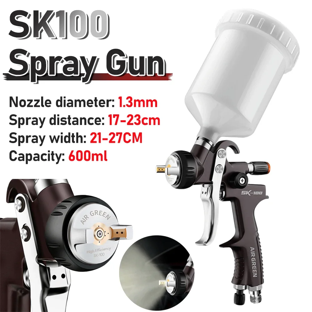 SK100 Gravity Spray Gun HVLP Pneumatic Air Paint Spray Machine High Atomization Adjustable 600ml for Car Primer Surface Spraying