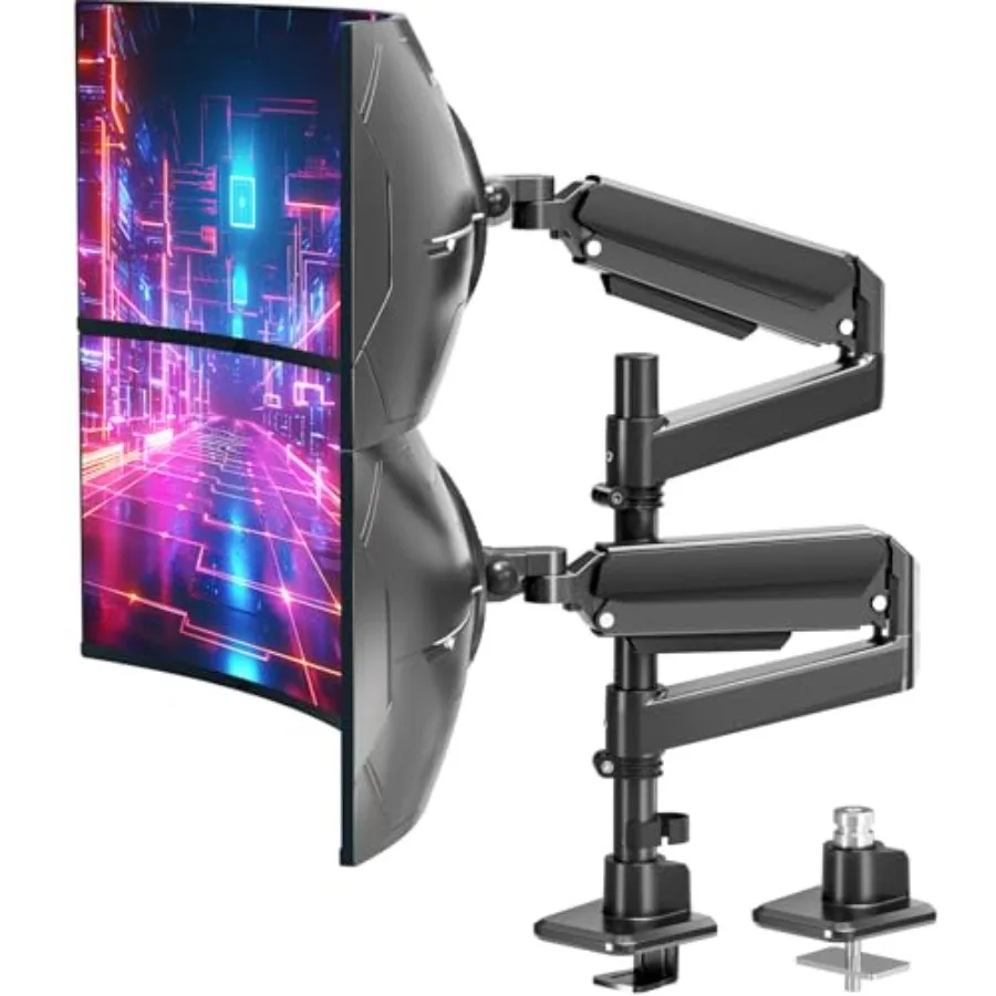 

Dual Monitor Arm for Max 49 Ultrawide Screens up to 44 lbs Heavy Duty Extra Tall Monitor Desk Mount Vertical Stacked Adjustable