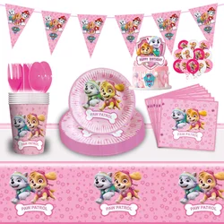 Pink Skye Paw Patrol Birthday Party For Girls Pink Cups Napkins Plates Decoration Balloon Disposable Tableware Children Supplies