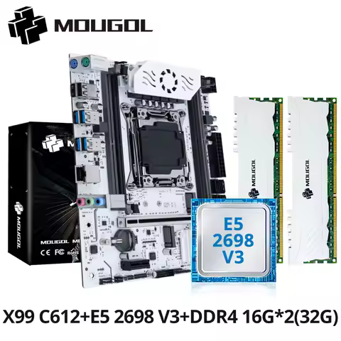 MOUGOL X99 Gaming Motherboard Kit with E5 2698 V3 CPU &amp; DDR4 32G (2*16G)2133MHz Memory NVME PCIE3.0 TPM2.0 Pin for Desktop Host