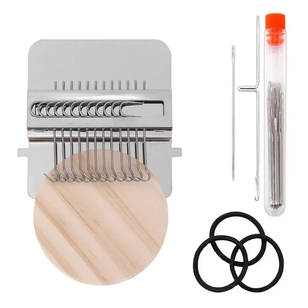 Wooden Frame Mini Loom Machine Metal Tool 12/14 Hook Small Woven Machine DIY Handcrafts Mini Size Weaving Loom Kit