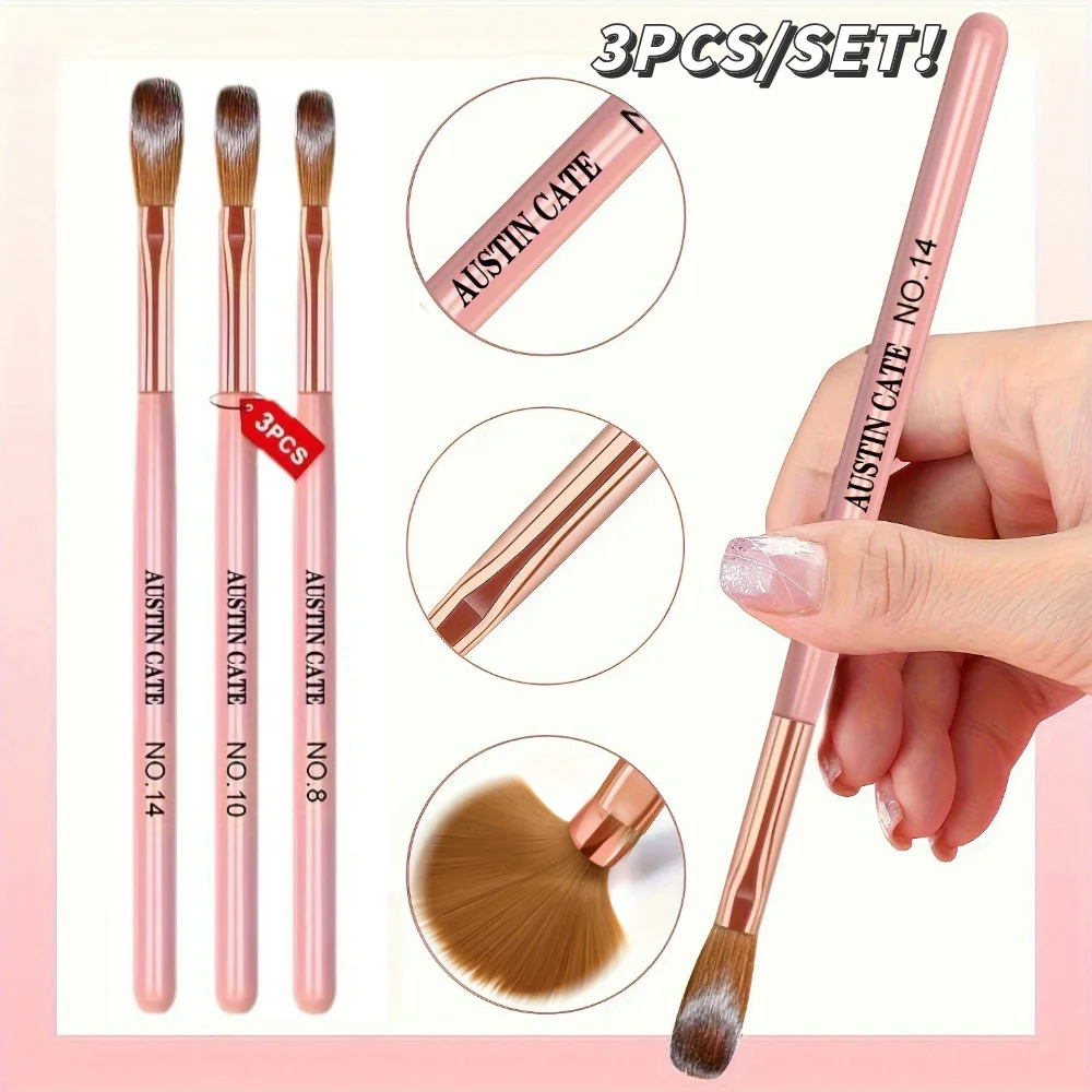 3Pcs/Set #8/10/14 Pink Wood Handle Acrylic Nail Brush 3A+ Professional Powder Extension Carving Nail Art Pen Manicure Salon Tool