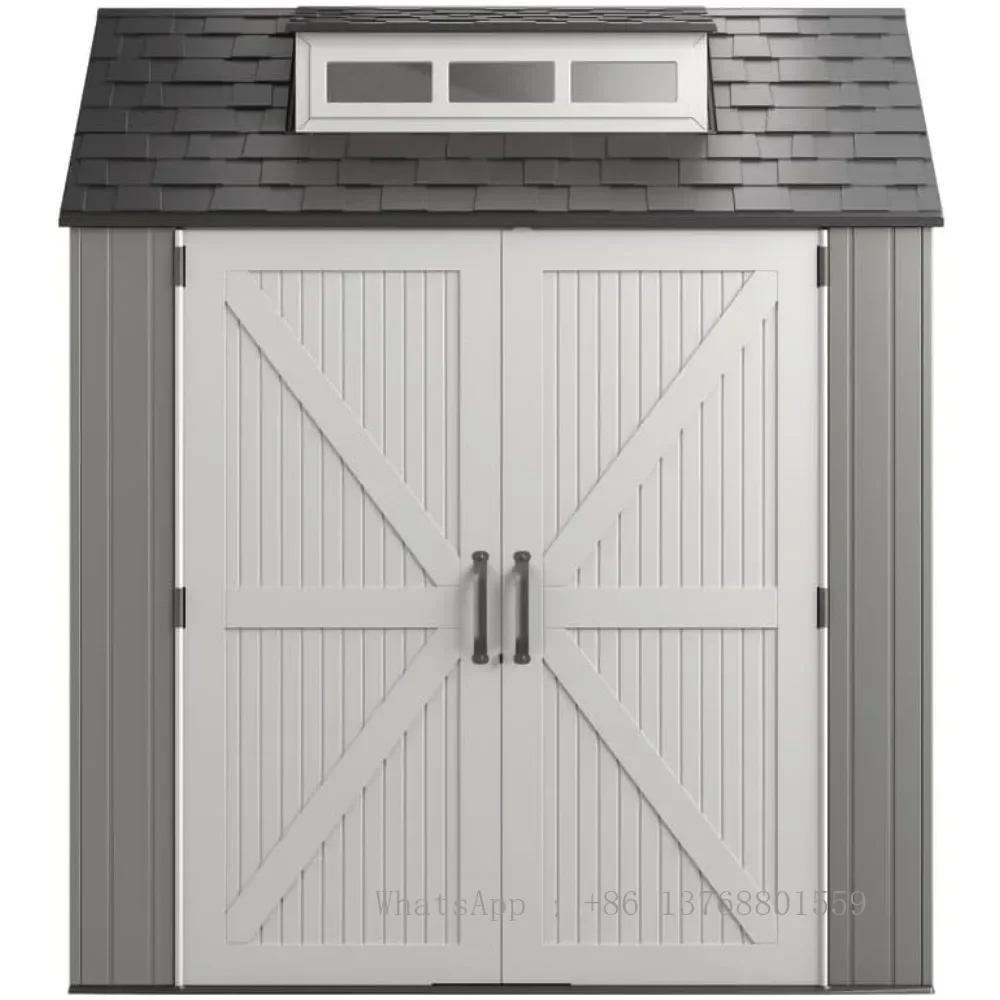 

Resin Outdoor Storage Shed With Floor (7 x 7 Ft), Weather Resistant, Gray, Organization for Home/Backyard/Garden Tools