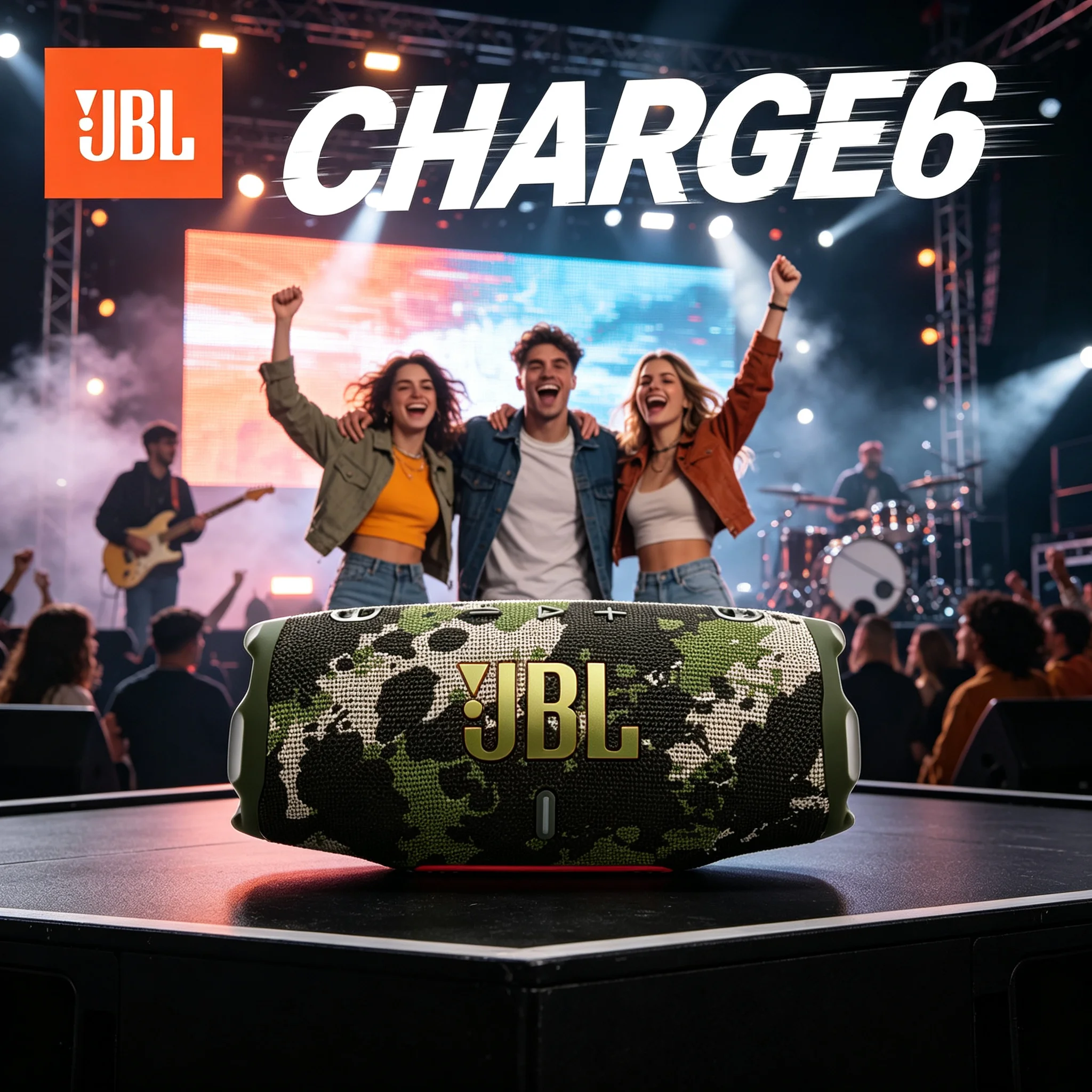 JBL CHARGE6 Compact Wireless Speaker, Splash & Dust Resistant, Stable Bluetooth, Deep Bass for Vacations and Poolside Relaxation