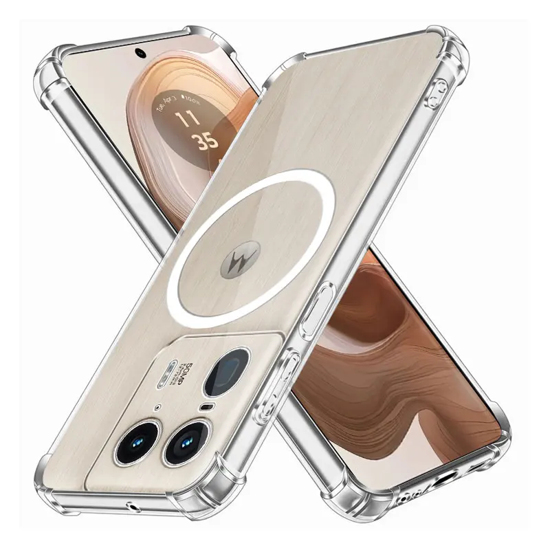 Caso de telefone móvel com anel magnético, silicone transparente e macio, para motorola moto x50, x30 pro