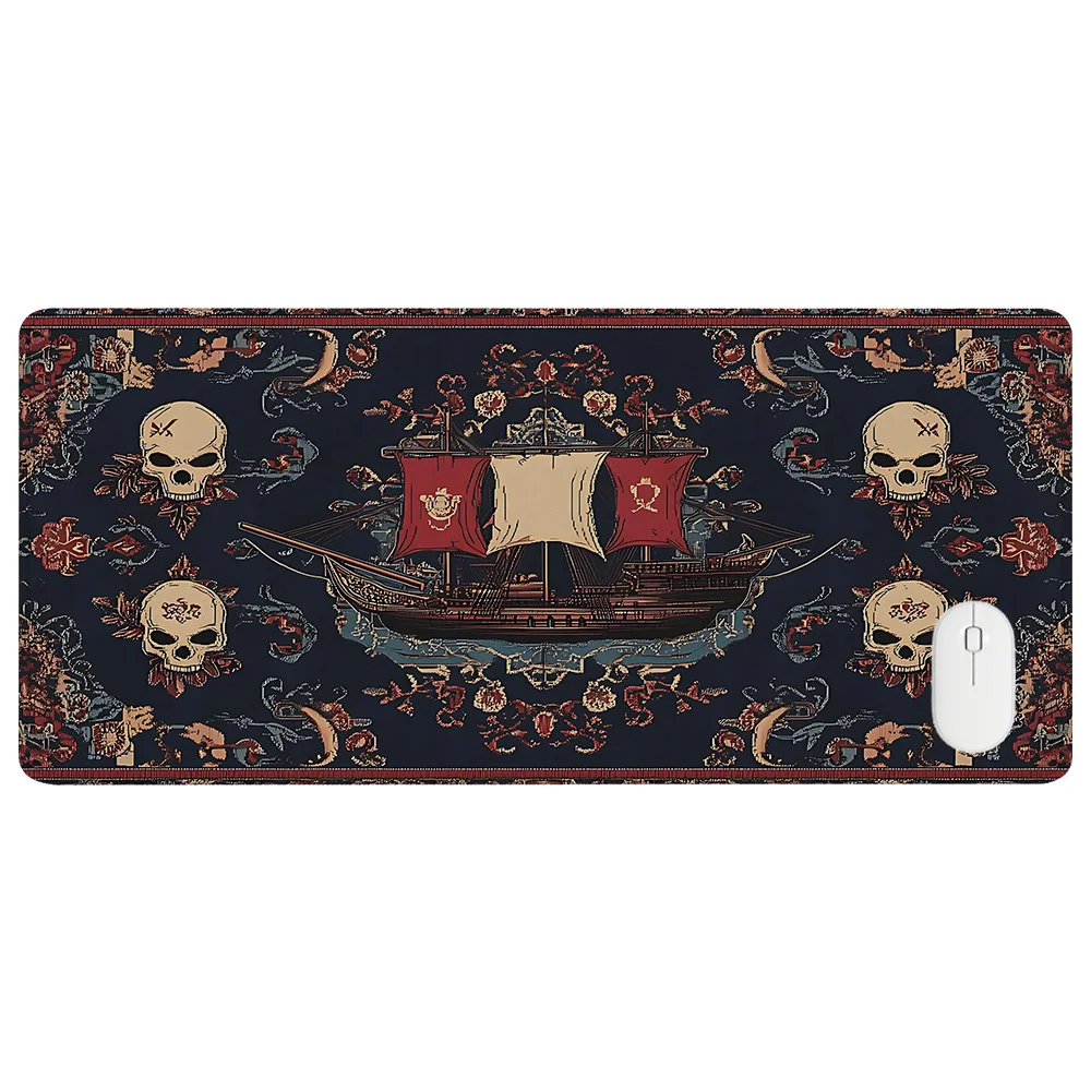 Pirate Ship Persian Rug Deskmat Sailboat Rug Pattern Mouse Pad Naval Vessel Topper Skull Mousepad Vintage Design Boat Laptop Mat