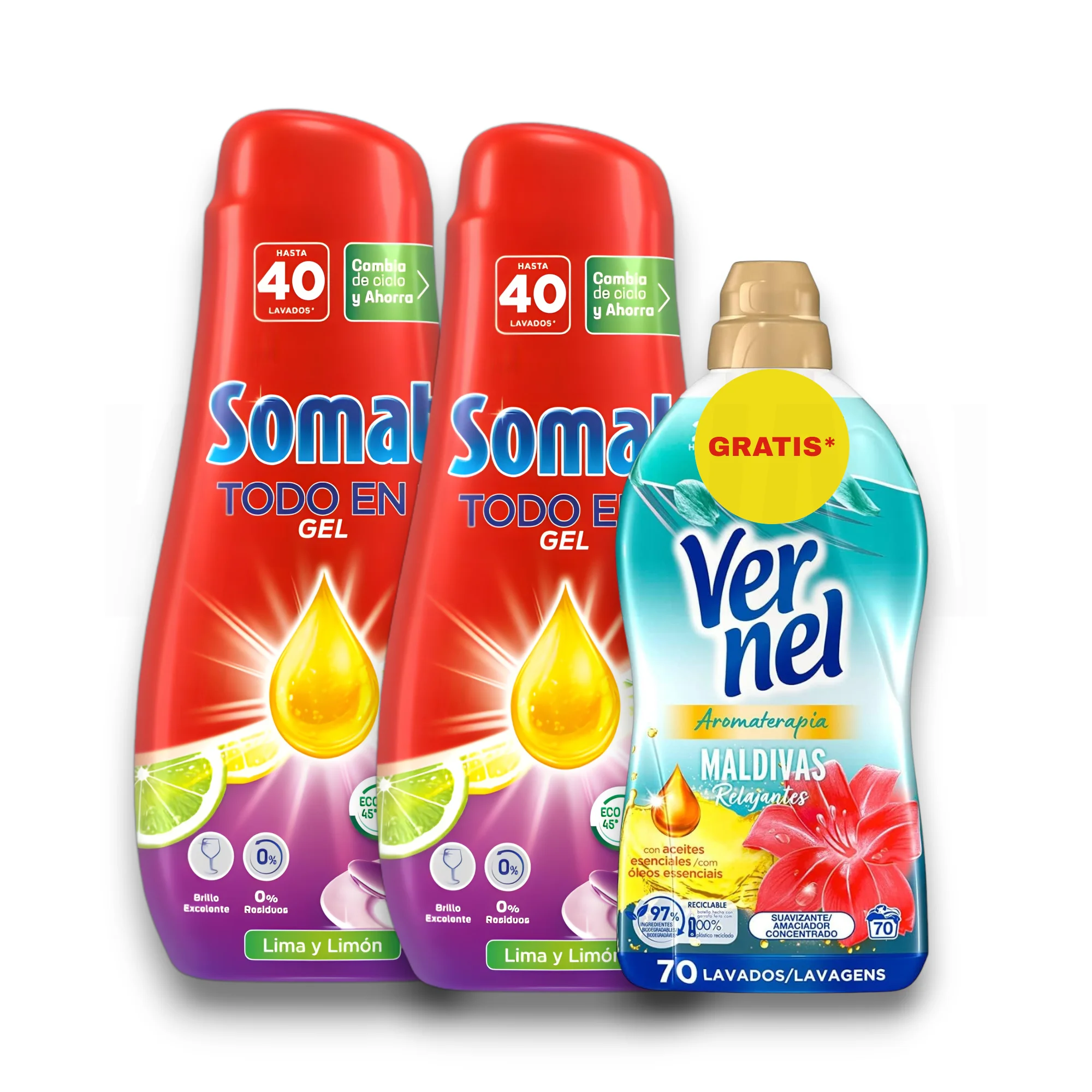 Somat Gel para Lavavajillas Todo en 1 - 40 lavados + Regalo Vernel 70 Lavados