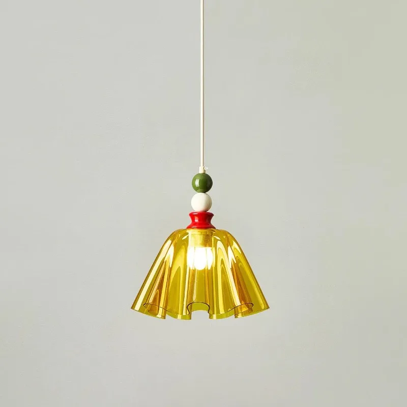 French Vintage Wrought Iron Ball Ceiling Pendant Light Living Room Bedroom Restaurant Kitchen Yellow Pleated Glass Hanging Lamp