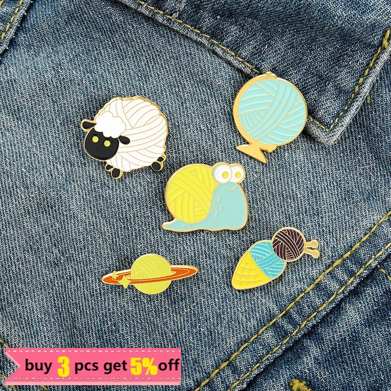 Ball of Yarn Animal Enamel Pins Sheep Snail Ice Cream Brooches for Women Fashion Lapel Pin Cartoon Badges Bag Jewelry Wholesale