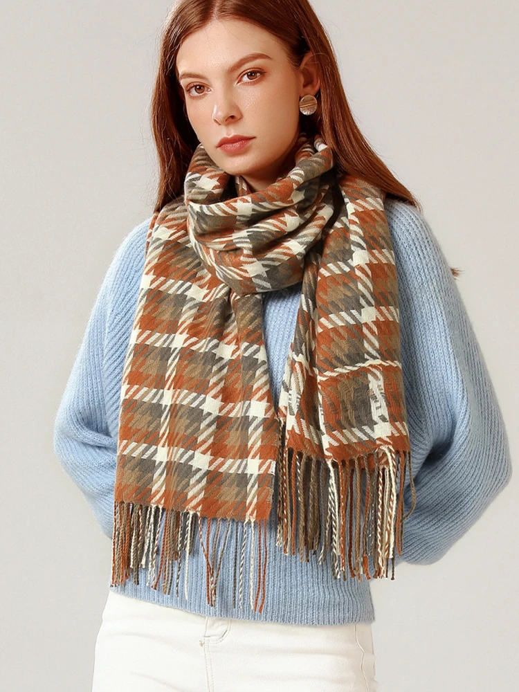 

Fashion Imitation Cashmere Women Vintage Houndstooth Scarf Winter Warm Shawl Long Wrap Bandana Comfortable Female Thick Blanket