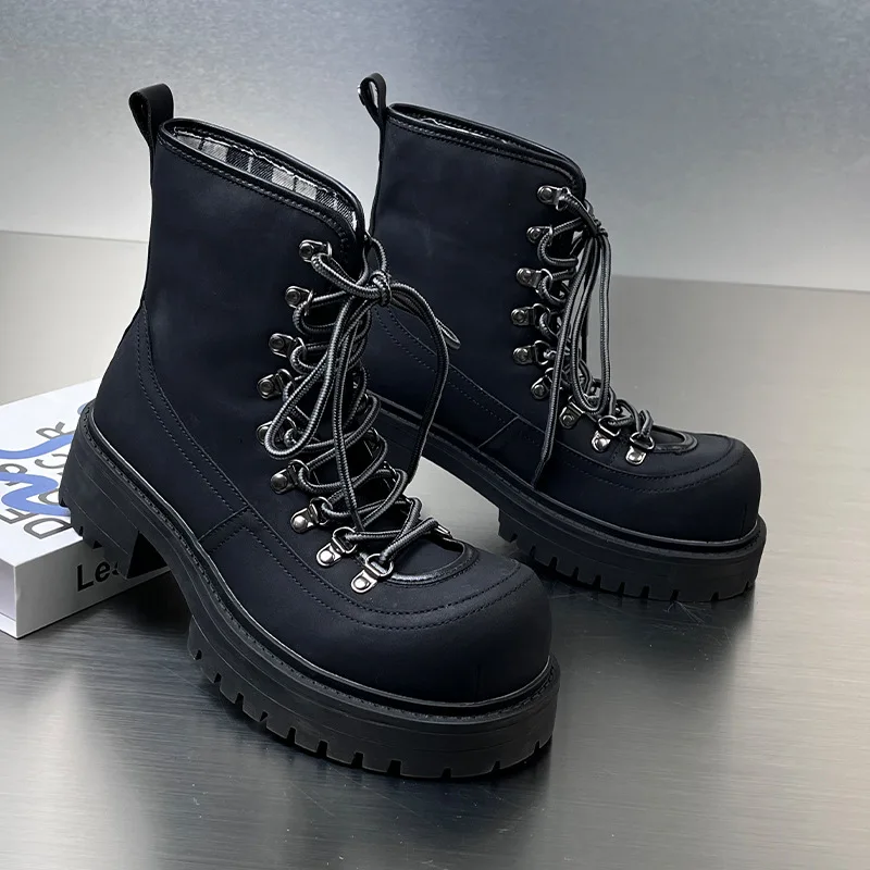 

British style men fashion party prom platform boots lace-up genuine leather shoes cowboy ankle boot spring autumn short botas