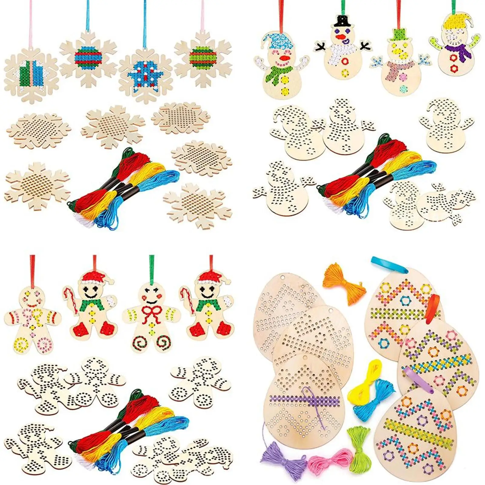 

Cross Stitch Hanging Pendant Christmas DIY Needlework Art Pendant Kit Wooden Ornaments Making Kit for Home Xmas Tree Decor
