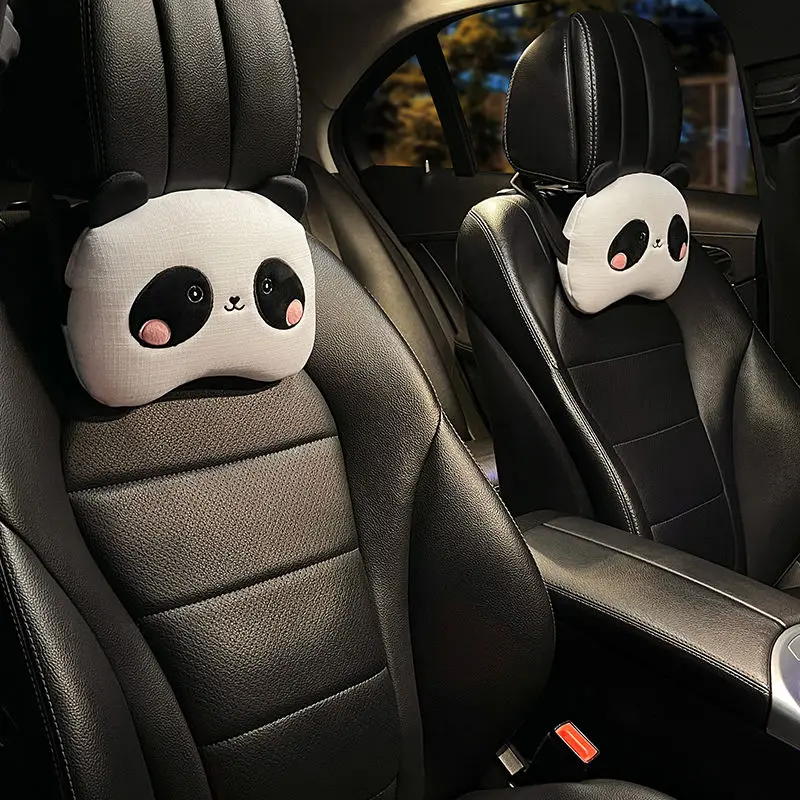 Car Seat Headrest Pillow Plush Head Protector Cartoon Panda Travel Pillow Auto Cute Cushion Interior Accessories For Kids Adults