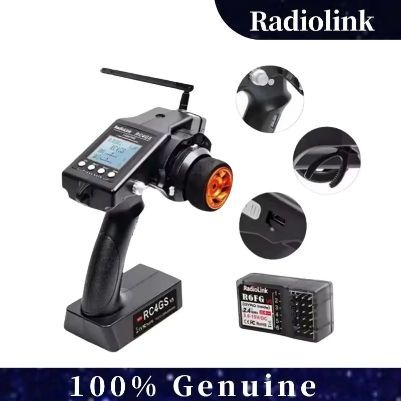 

Радиопередатчик RadioLink RC4GS V3 2.4G 4CH с гироскопическим приемником R6FG, диапазон 400 м для радиоуправляемых автомобилей, лодок и внедорожников