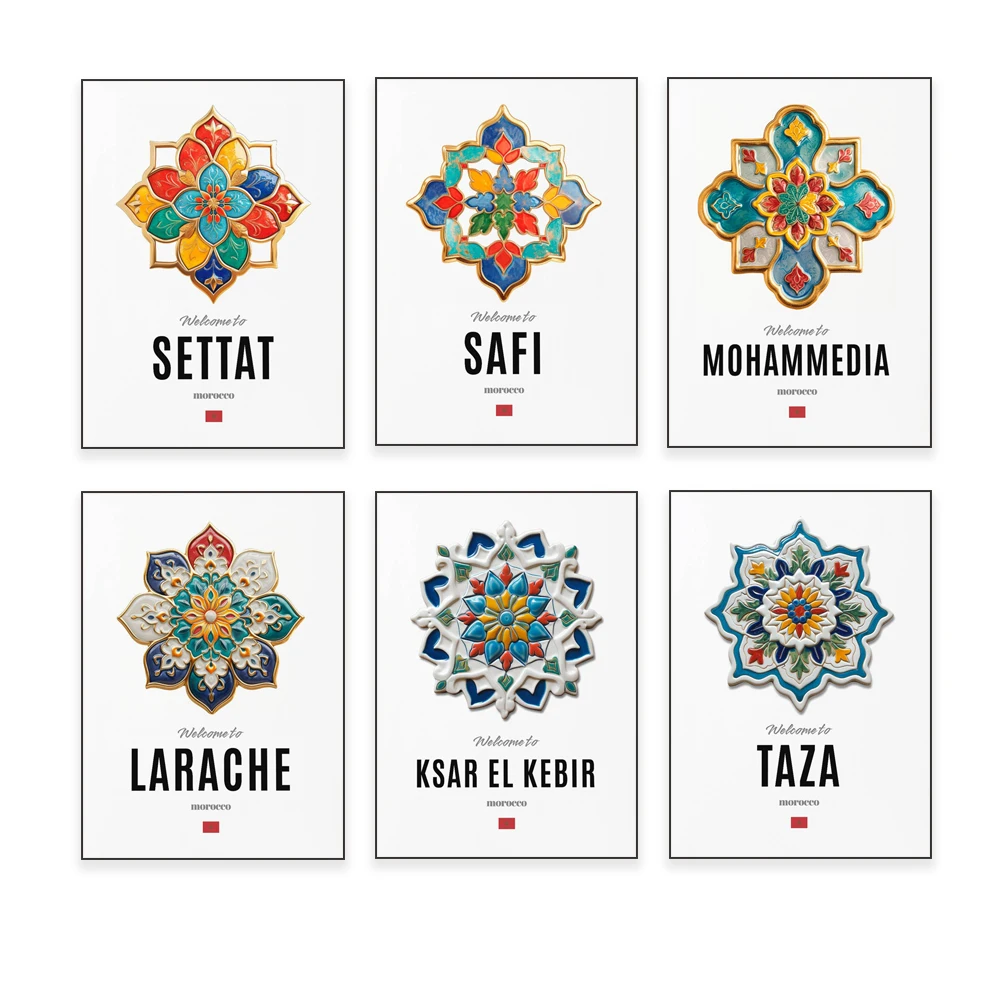 Marrakech-Safi, Morocco Orient, Tangier-Tetouan-Al Hoceima, Morocco, Moroccan porcelain heraldry wall decoration print poster