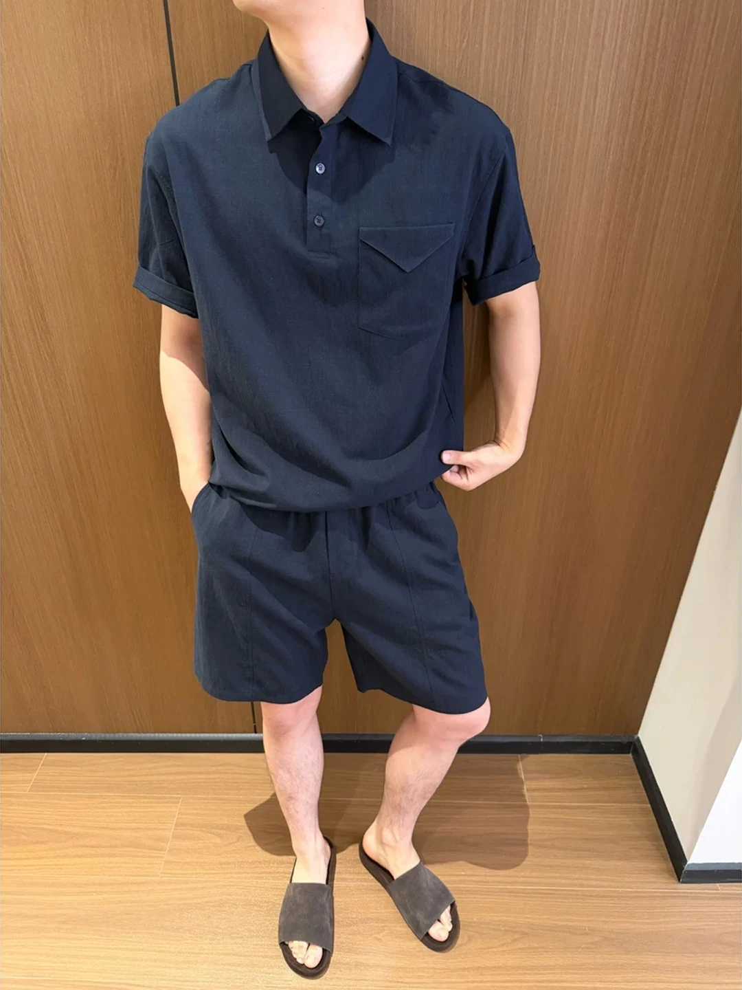 Lightweight Breathable Men's Linen  Shirt And Shorts Set Summer Casual Sportswear QingJian Brand Short Sleeve T-Shirt