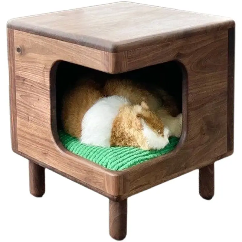 

Black walnut low stool all solid wood cat nest human cat shared furniture small apartment square stool household log