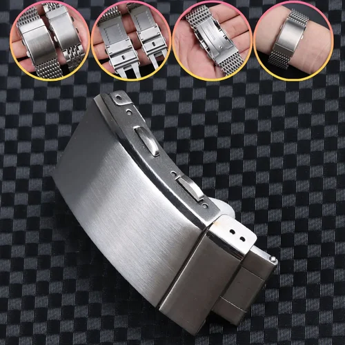 Cierre de reloj de acero inoxidable 316L, 18mm, 20mm, 22mm, plata cepillada, cierre fresado de seguridad plegable, hebilla de reloj desplegable de repuesto