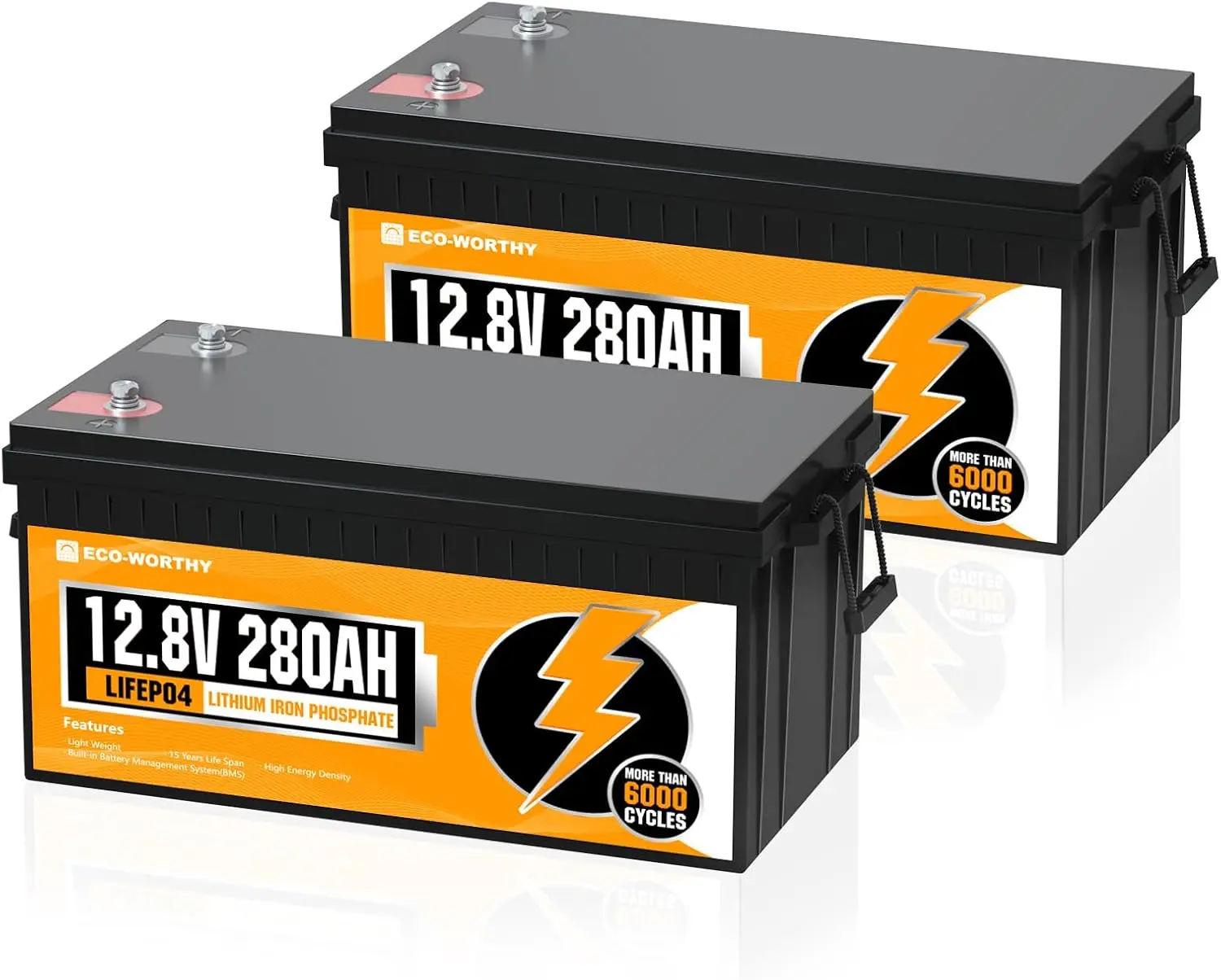 12V 280Ah 2 Pack LiFePO4 Lithium Battery 6000+ Deep Cycles Lithium Iron Phosphate 7168Wh Energy Support in Series/Parallel