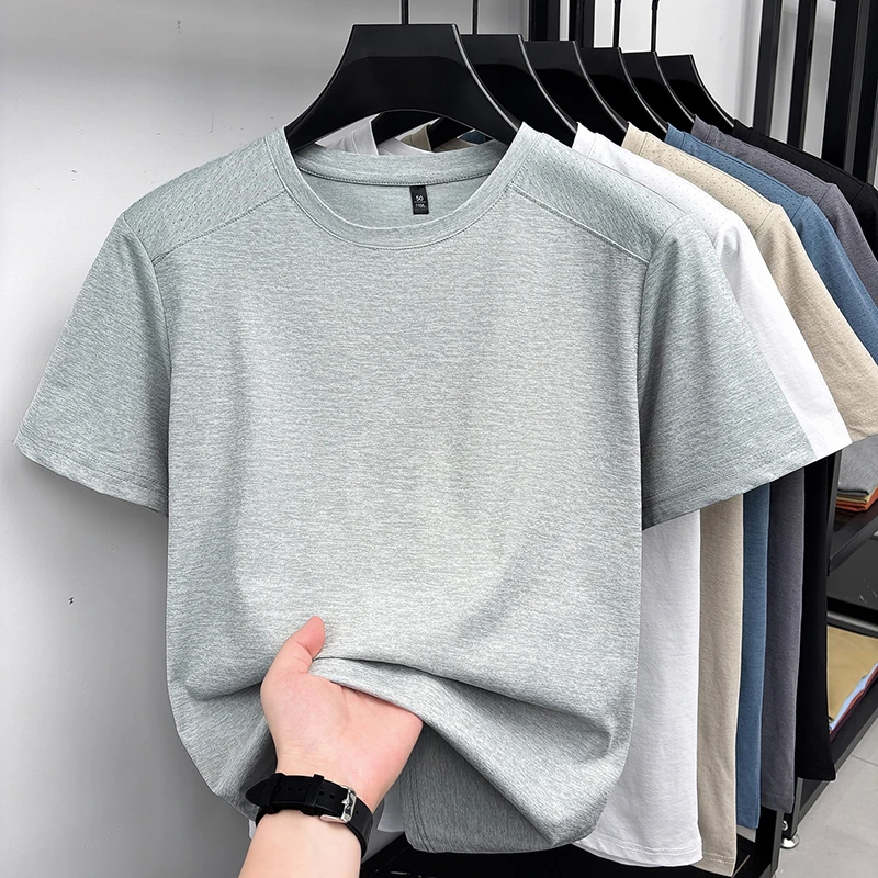 Cool Touch Schulter-Mesh-Perforiertes T-Shirt für Herren Rundhals Raglan Stretch Atmungsaktiv Anti-Schweiß Jogging Walking Basis-Bekleidung – Detail 10