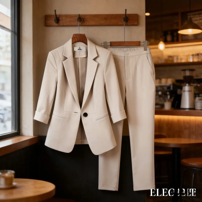 

Women 2026 Spring Summer Blazer Suit Set Solid Color Slim Fit Office Workwear Elegant Chic Occupation Look