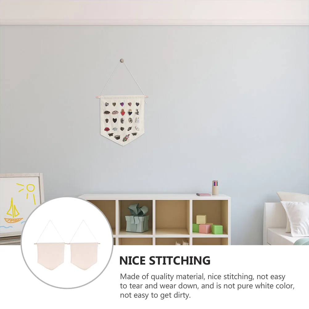 

2Pcs Pin Display Canvas Pennant Banner Badge Organizer Natural Cotton Blank Hanging Display for Home Office Kids Room Decoration