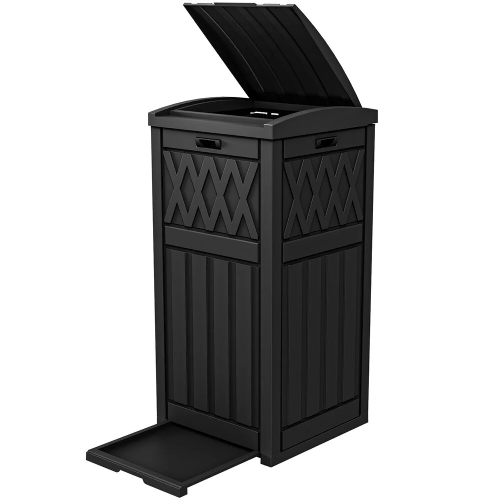 US 33 Gallon Outdoor Trash Can w/ Tiered Lid and Drip Tray Waterproof Garbage Can