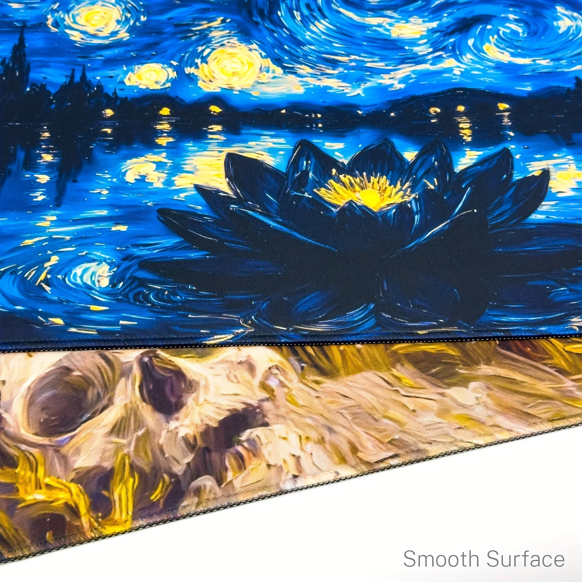 Van Gogh's Starry Night and Lotus Design Mouse Pad Computer Offices Mousepad Anti-slip Playmat for MTG DTCG CCG RPG Trading Rug