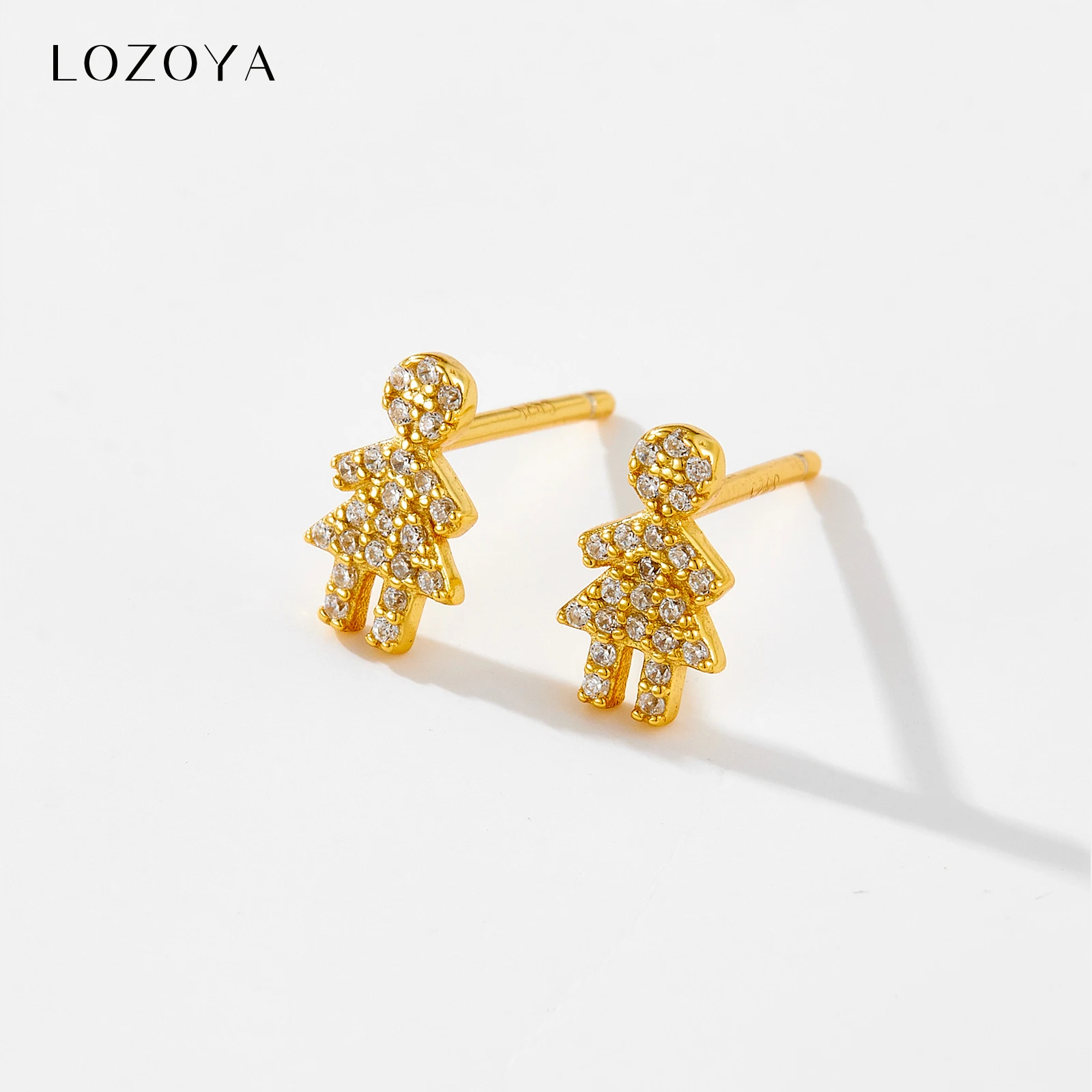 

LOZOYA Women 100% 925 Sterling Silver Girl Zircon Stud Earrings Clips Piercing 2024 New Cute Fashion Fine Birthday Gift Jewelry