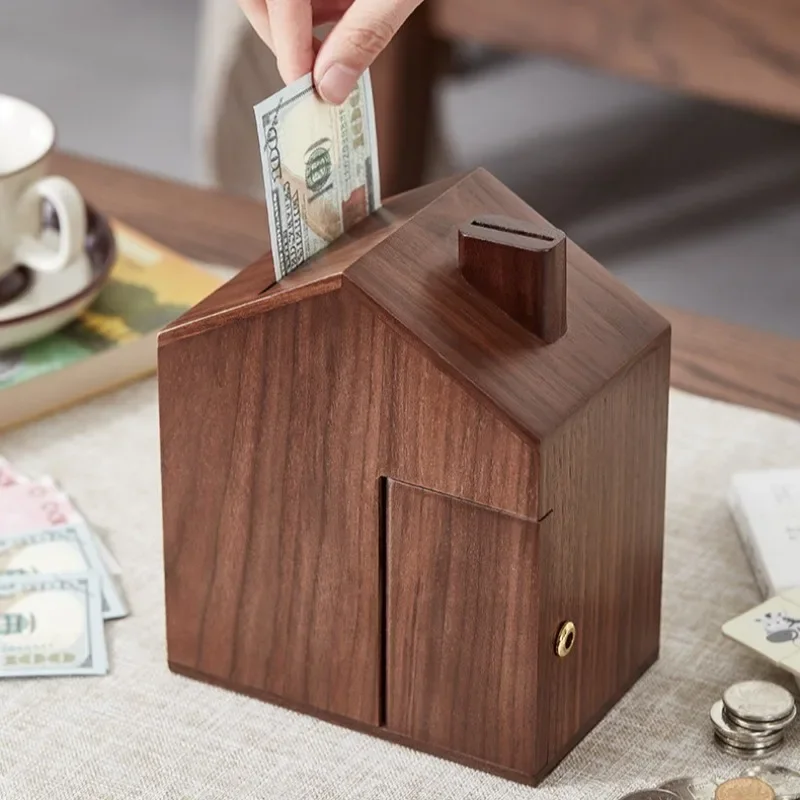 Wooden Piggy Bank Decorative Money Box Creative Children Piggy Banks Multifunctional Money Saving Boxes With Lock Decoration