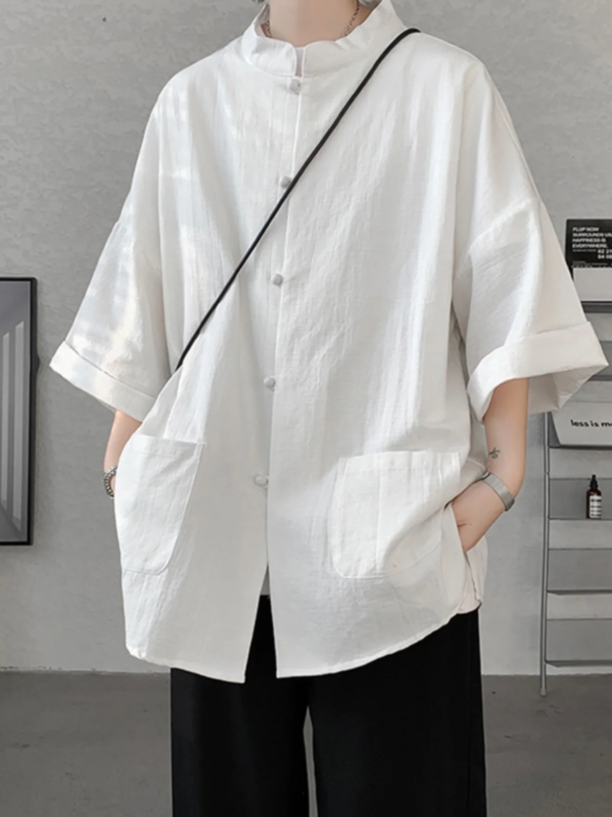 

Новая китайская рубашка Ханьфу для мужчин, летняя, из льняной ткани с эффектом ледяного шелка, на пуговицах, с манжетами, свободного кроя, стандартной длины