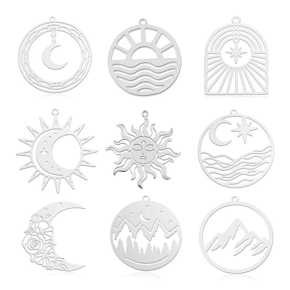 Yori 5pcs/Lot Stainless Steel Sunrise Flowers Moon Charms Pendant for DIY Necklace Bracelet Earrings Jewelry Accessories