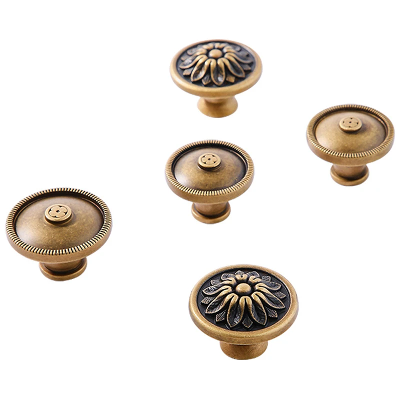 Retro 10PCS Solid Brass Antique Furniture Pulls Handles Drawer Knobs Cupboard Wardrobe Closet Dresser Wine Cabinet Pulls Knobs