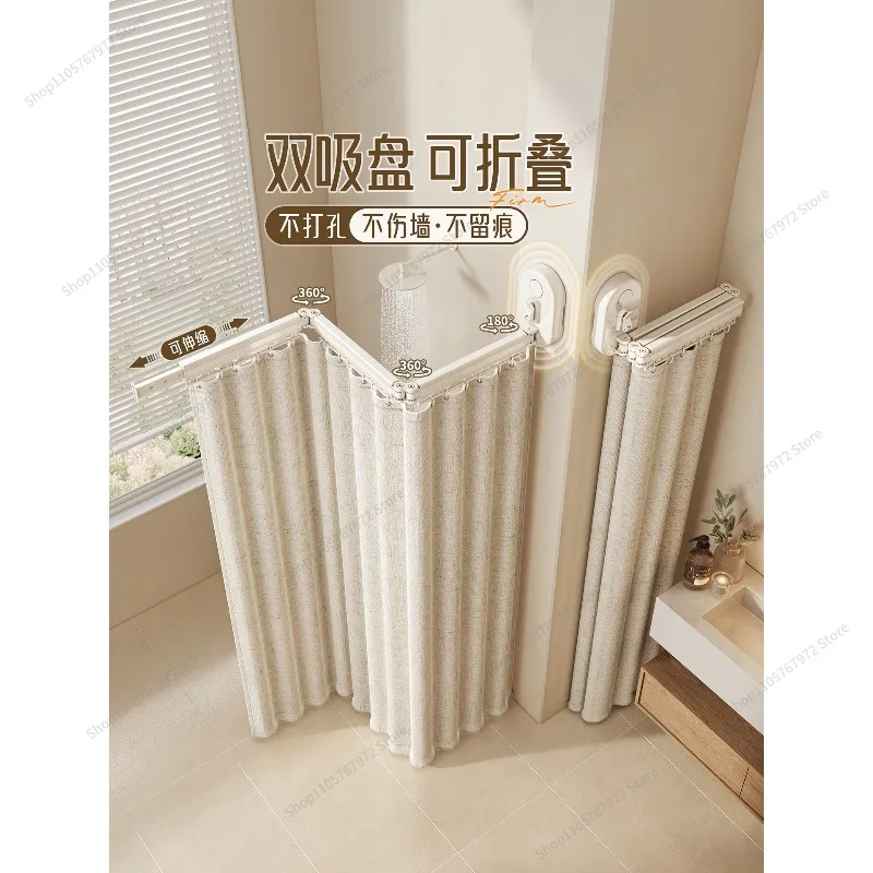 For non-punching suction cup folding drying rack balcony household bathroom invisible telescopic drying room hanging clothes