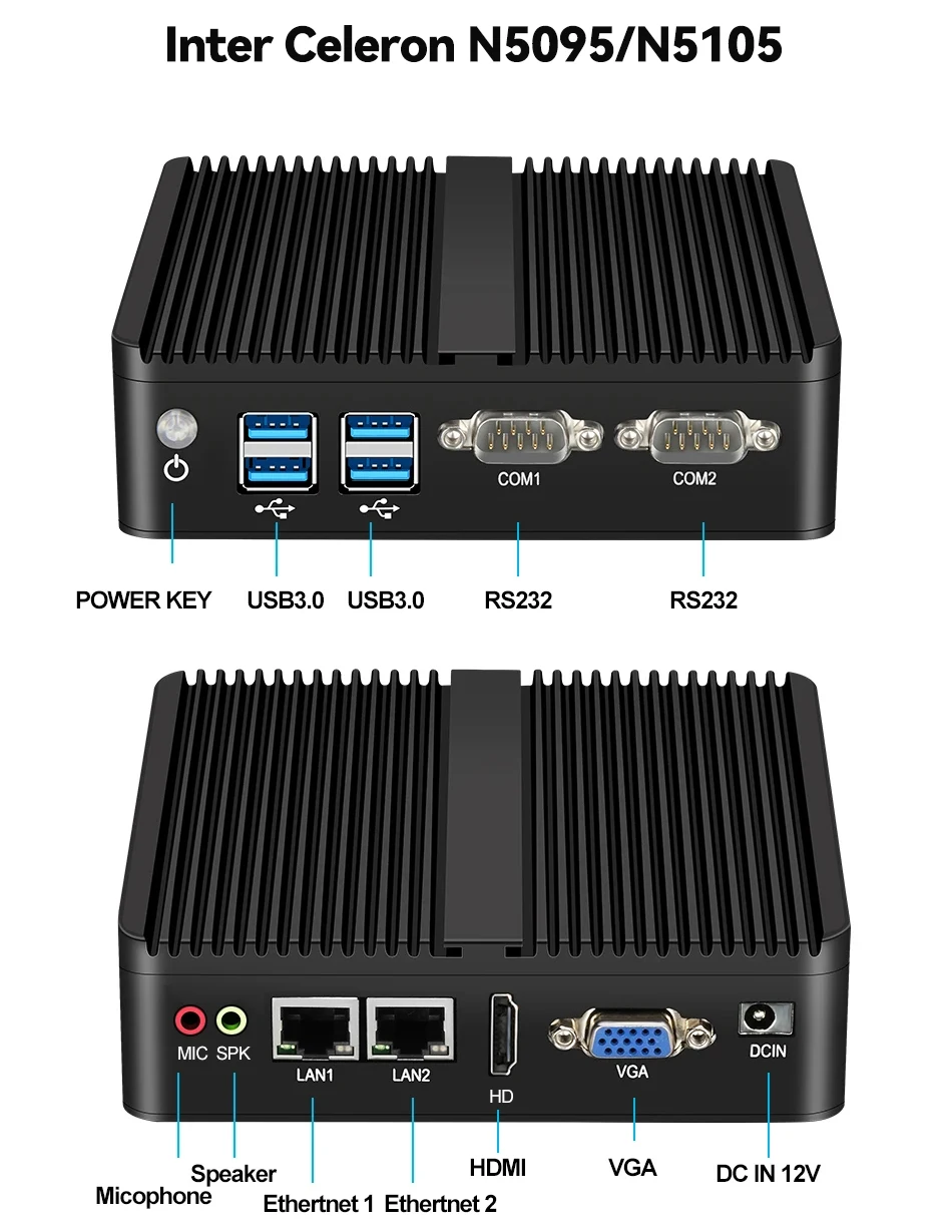 산업용 팬리스 미니 PC 셀러론 J6412 코어 i3-5005U 듀얼 LAN 2*COM HDMI WIFI 윈도우 10 넷탑 오피스 컴퓨터 미니PC 데스크탑 썸네일 6