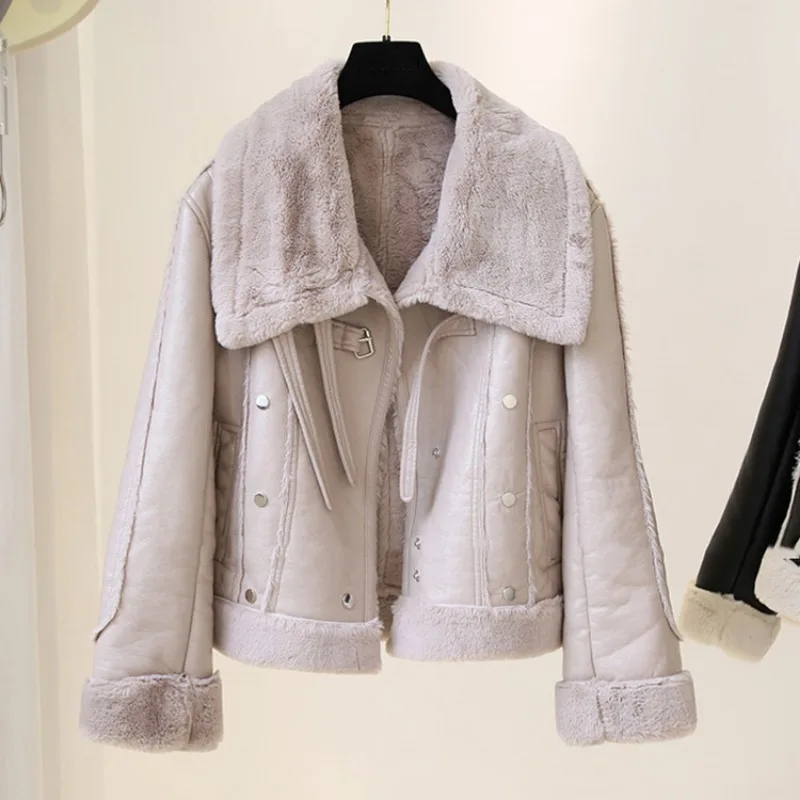 2023 Spring Autumn Fur Coat Women Short Winter Wear New Thick Warm Trichomegaly Suede Lamb Wool Jacket Fashion Commuter Overcoat