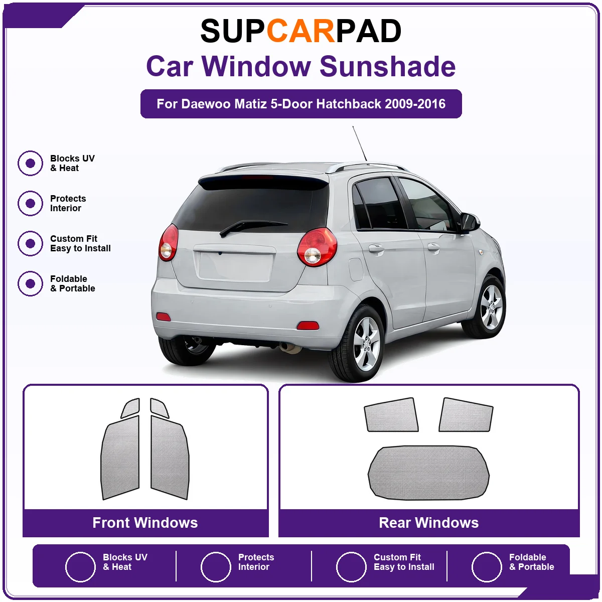 For Daewoo Matiz 5-Door Hatchback 2009-2016 Pre‑Cut Auto Window Sunshade Anti‑UV Car Sun Visor Protector
