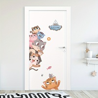 Cartoon Cute Cat Smiling Face Peeking At Animal Door Stickers Removable for Bedroom Living Room Nursery Decoration Wall Decal