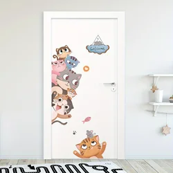 Cartoon Cute Cat Smiling Face Peeking At Animal Door Stickers Removable for Bedroom Living Room Nursery Decoration Wall Decal